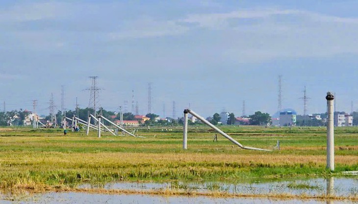 Dông lốc ở Thanh Hóa làm hàng loạt cột điện gãy đổ- Ảnh 1.