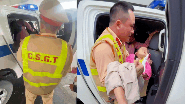 Theo gia đình đi xe máy từ Đồng Nai qua Hà Nội, bé 6 tuổi bị gãy tay, CSGT kịp thời hỗ trợ- Ảnh 2.