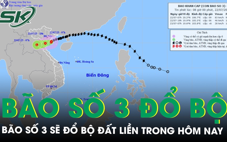 Bão số 3 sẽ đổ bộ đất liền trong hôm nay, sức gió mạnh nhất cấp 9, giật cấp 12