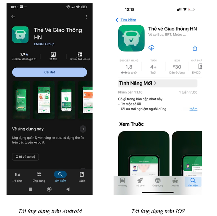 Người dân sử dụng ứng dụng “Thẻ Vé Giao Thông HN” để đăng ký, mua và sử dụng vé ngày, vé tuần (vé ảo) cho tuyến đường sắt đô thị số 2A Cát Linh – Hà Đông và tuyến số 3.1 Nhổn – ga Hà Nội.