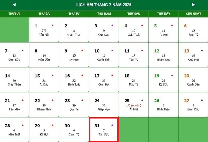 Lịch âm 31/7 - Âm lịch hôm nay 31/7 - Lịch vạn niên ngày 31/7/2025- Ảnh 1. Lịch âm 31/7 - Âm lịch hôm nay 31/7 - Lịch vạn niên ngày 31/7/2025- Ảnh 1.