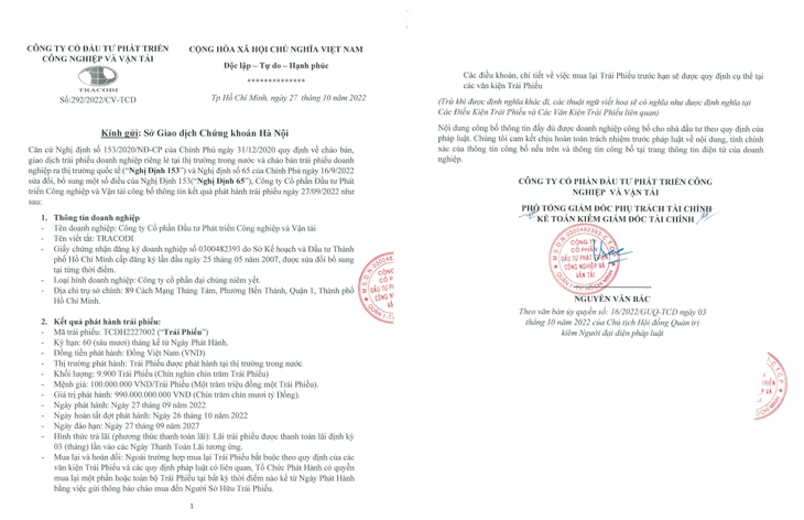 Tracodi chưa thu xếp được nguồn tiền trả gốc, lãi trái phiếu- Ảnh 3. Tracodi chưa thu xếp được nguồn tiền trả gốc, lãi trái phiếu- Ảnh 3.