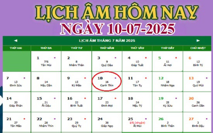 Lịch âm 10/7 - Âm lịch hôm nay 10/7 - Lịch vạn niên ngày 10/7/2025