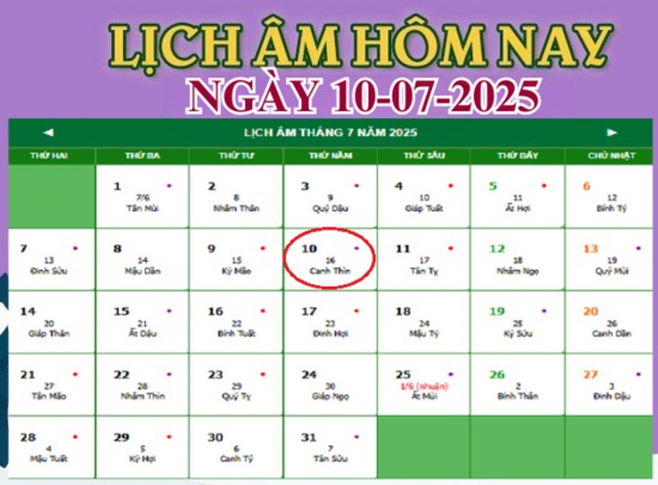 Lịch âm 10/7 - Âm lịch hôm nay 10/7 - Lịch vạn niên ngày 10/7/2025- Ảnh 1.