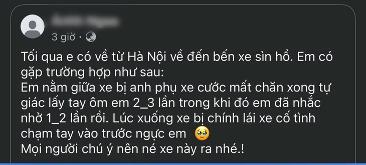 Đi xe khách, cô gái nhiều lần bị tài xế ôm và chạm vào vùng nhạy cảm- Ảnh 1. Đi xe khách, cô gái nhiều lần bị tài xế ôm và chạm vào vùng nhạy cảm- Ảnh 1.