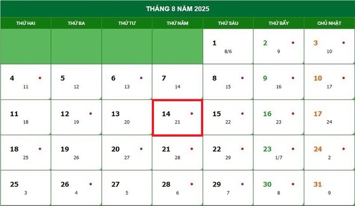 Lịch âm 14/8 - Âm lịch hôm nay 14/8 - Lịch vạn niên ngày 14/8/2025- Ảnh 1. Lịch âm 14/8 - Âm lịch hôm nay 14/8 - Lịch vạn niên ngày 14/8/2025- Ảnh 1.