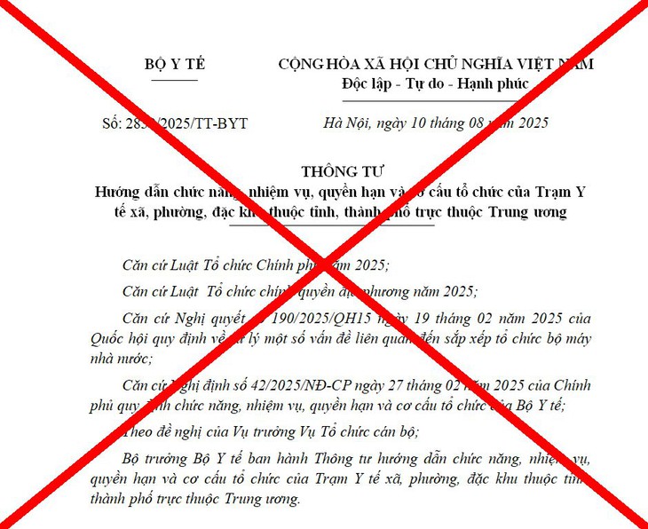 Bộ Y tế cảnh báo văn bản giả mạo liên quan chức năng, nhiệm vụ của Trạm Y tế xã, phường- Ảnh 1. Bộ Y tế cảnh báo văn bản giả mạo liên quan chức năng, nhiệm vụ của Trạm Y tế xã, phường- Ảnh 1.