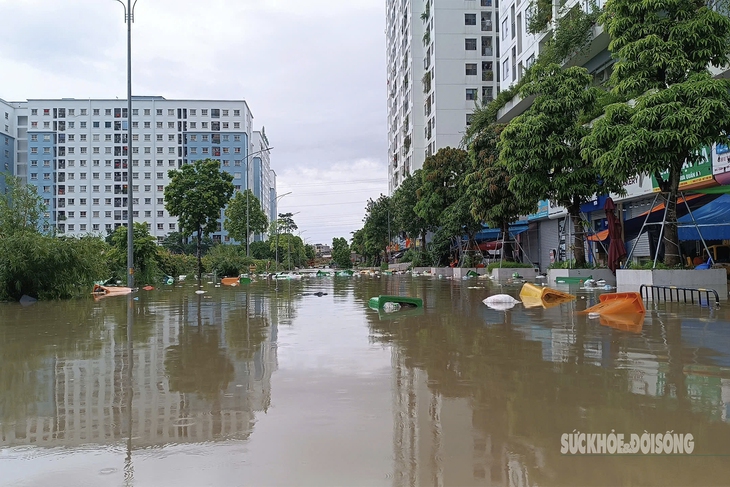 Nhiều tuyến đường ngập sâu, ô tô 'ngâm mình' trong nước, chủ xe sốt ruột chờ trời tạnh- Ảnh 1.