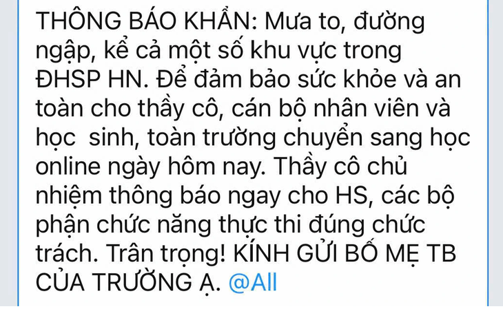 Hàng loạt trường học chuyển phương án dạy học vì hoàn lưu bão số 5- Ảnh 2. Hàng loạt trường học chuyển phương án dạy học vì hoàn lưu bão số 5- Ảnh 2.