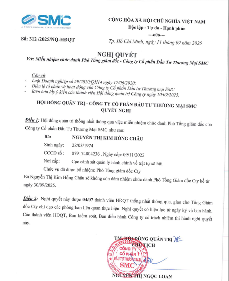 'Bão' miễn nhiệm tại SMC, đến lượt Phó Tổng giám đốc rời ghế- Ảnh 2.