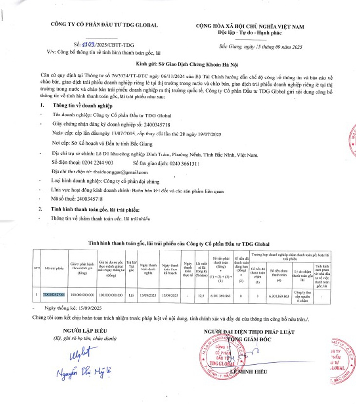 TDG Global chậm thanh toán trái phiếu- Ảnh 2. TDG Global chậm thanh toán trái phiếu- Ảnh 2.