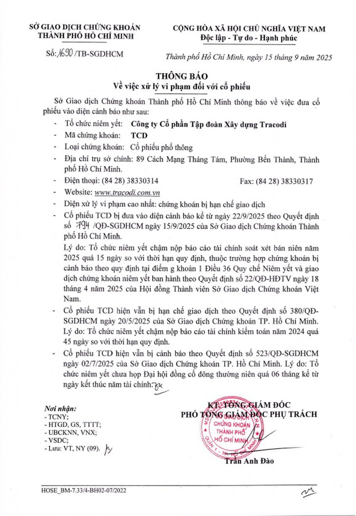Cổ phiếu TCD của Tracodi bị hạn chế giao dịch- Ảnh 2.