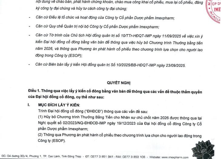 Dược Imexpharm dự kiến hủy thưởng tiền cho nhân sự chủ chốt- Ảnh 2.