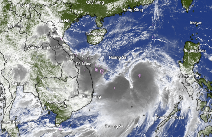 Hình ảnh vệ tinh ghi nhận bão số 10 tại biển Đông vào sáng 27/9 (nguồn Windy).