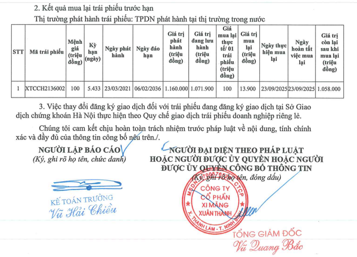 Xi măng Xuân Thành mua lại trước hạn trái phiếu- Ảnh 2.