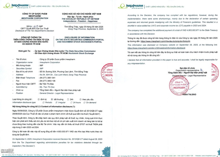 Vừa về tay Livzon Pharmaceutical Trung Quốc, Imexpharm bị phạt và truy thu thuế gần 5 tỷ đồng- Ảnh 2.