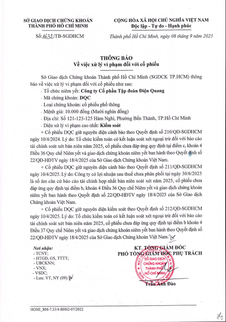 Tập đoàn Điện Quang bị xử lý vi phạm cổ phiếu- Ảnh 2.