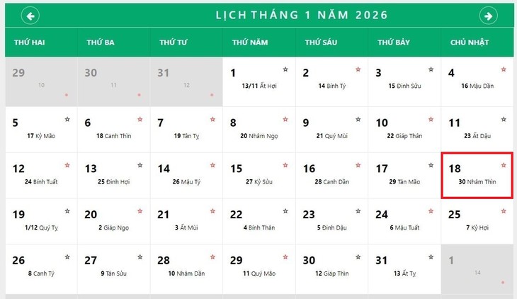 Lịch âm 18/1 - Âm lịch hôm nay 18/1 - Lịch vạn niên ngày 18/1/2026- Ảnh 1.