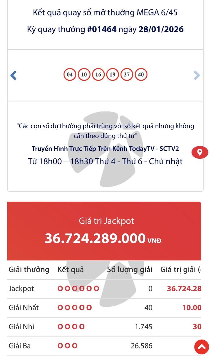 Kết quả xổ số Vietlott hôm nay 1/2/2026 - Vietlott 1/2 - Xổ số Mega 6/45 ngày 1/2- Ảnh 3.