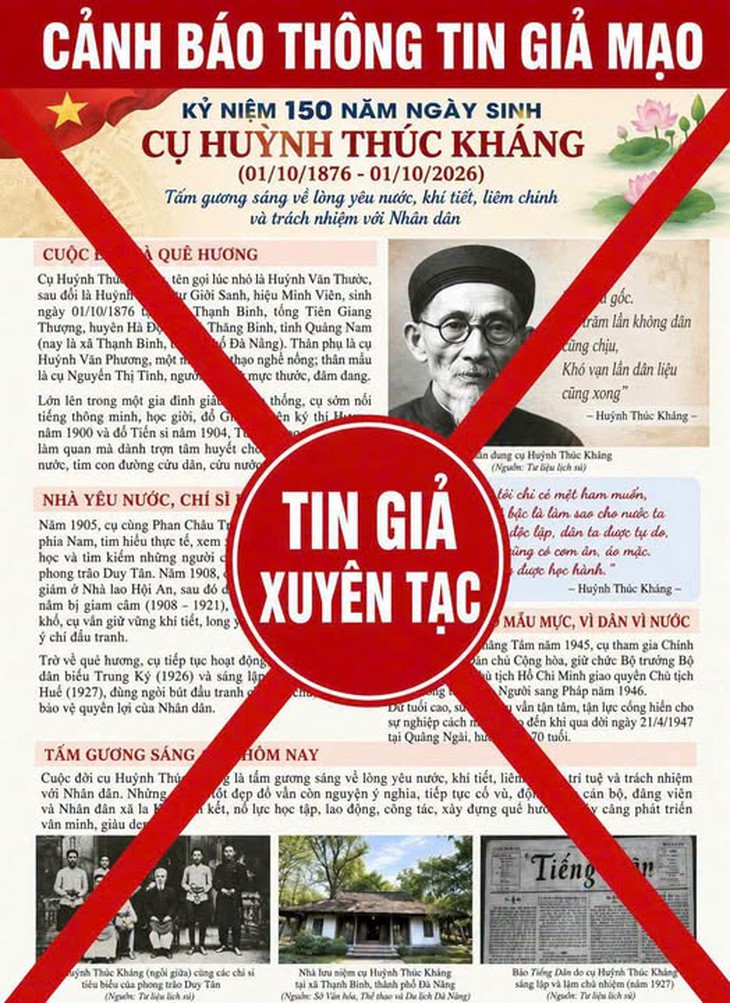 Công an cảnh báo tờ rơi giả mạo, xuyên tạc thông tin về cụ Huỳnh Thúc Kháng - Ảnh 1.