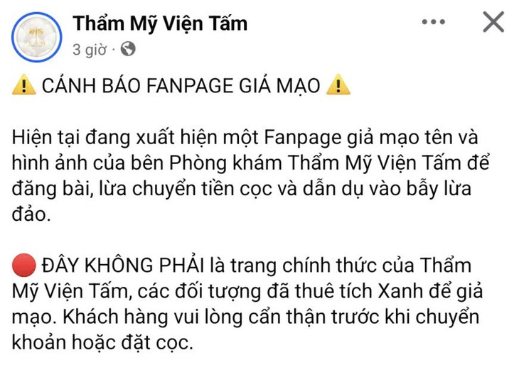 Thẩm mỹ viện Tấm cảnh báo bị giả mạo - Ảnh 1.