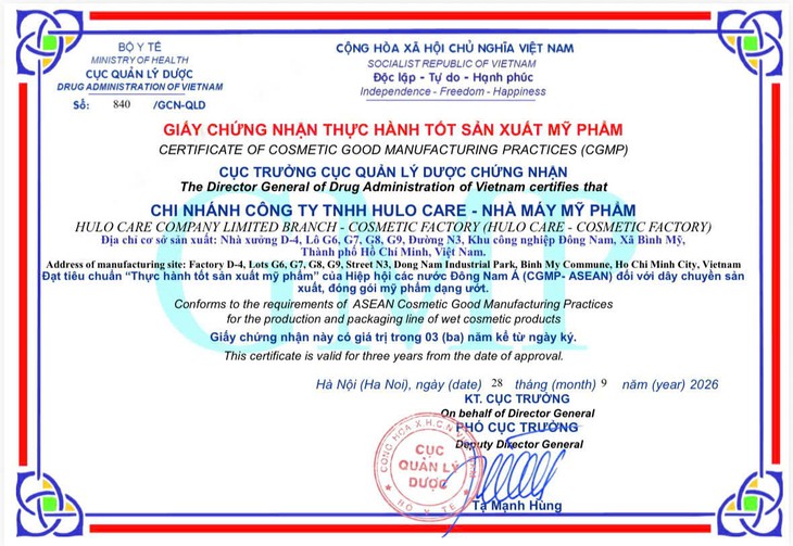 Nhà máy mỹ phẩm HULO CARE đạt chứng nhận CGMP-ASEAN- Ảnh 1.