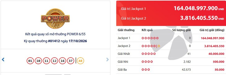 Kết quả xổ số Vietlott hôm nay 17/10/2026 - Vietlott 17/10 - Xổ số Power 6/55 ngày 17/10 - Ảnh 1.