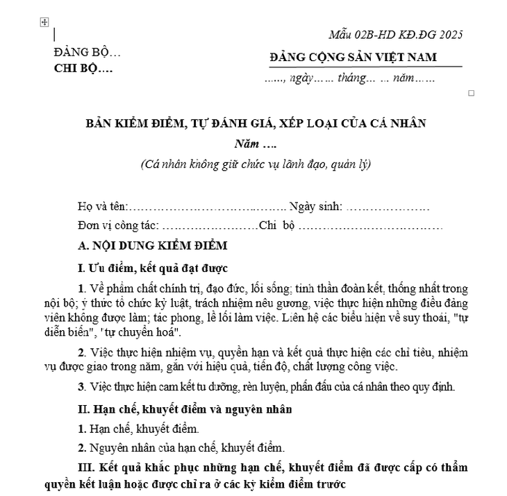 Hướng dẫn đánh giá xếp loại chất lượng đảng viên - Ảnh 1.