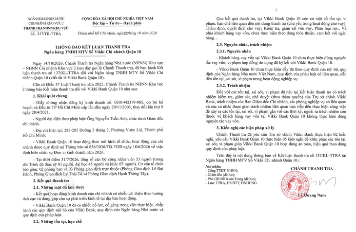 Thanh tra NHNN phát hiện vi phạm tại Vikki Bank quận 10 - Ảnh 2.
