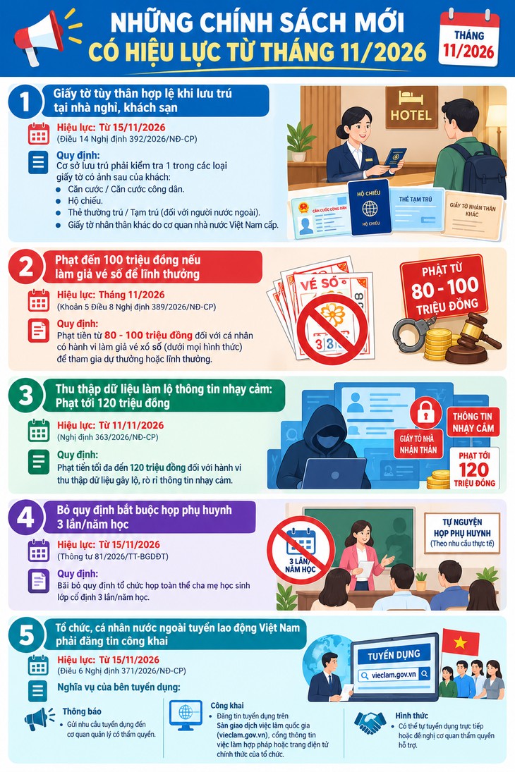 Những chính sách mới nào có hiệu lực tháng 11/2026? - Ảnh 1.