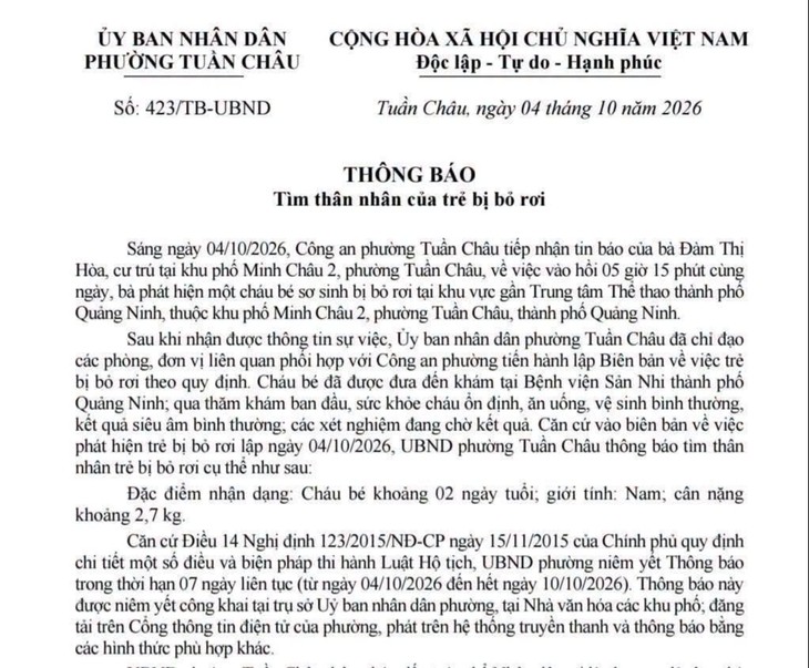 Tìm cha, mẹ đẻ cho bé trai sơ sinh bị bỏ rơi - Ảnh 1.