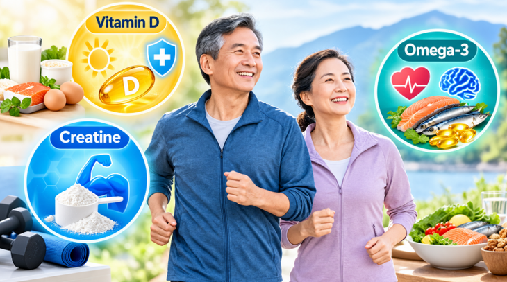 Tại sao vitamin D, creatine và omega-3 lại quan trọng với sức khỏe sau 50 tuổi? - Ảnh 1.