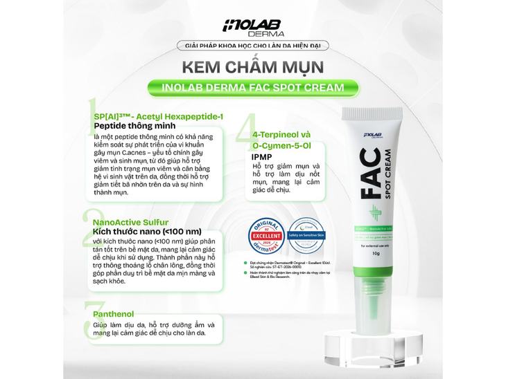 Inolab Derma FAC Spot Cream giải pháp chăm sóc da mụn không chứa AHA, BHA - Ảnh 3.