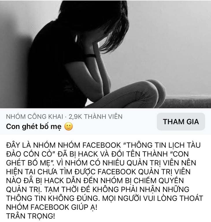Nhóm facebook về du lịch bị chiếm quyền, đổi tên thành 'con ghét bố mẹ'- Ảnh 1.