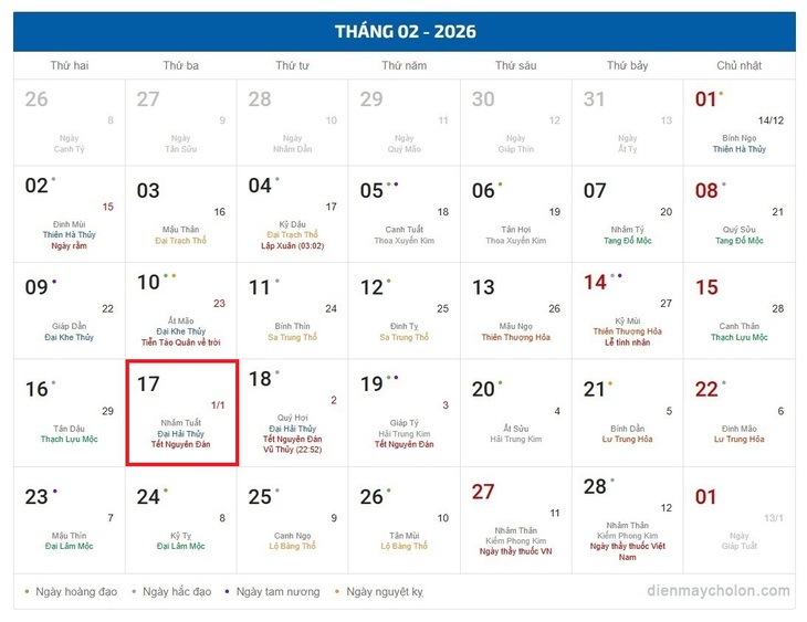 Lịch âm 17/2 - Âm lịch hôm nay 17/2 - Lịch vạn niên ngày 17/2/2026- Ảnh 1.
