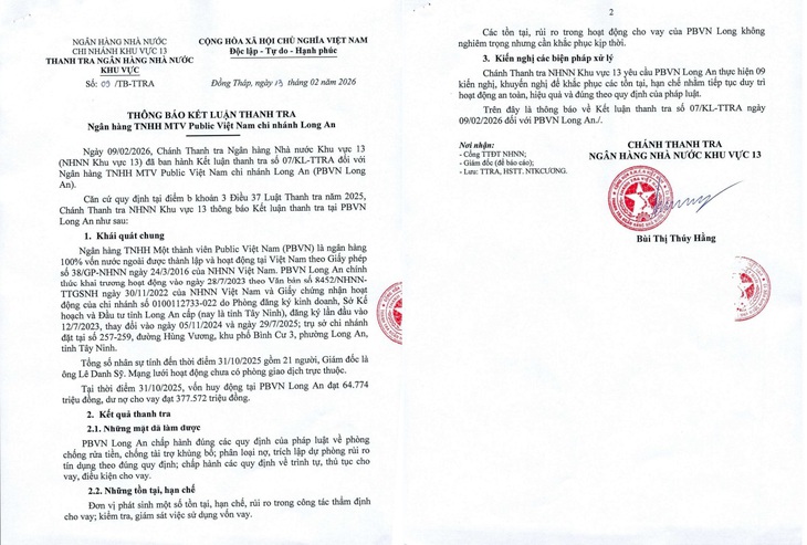 Kết luận thanh tra Public Bank Việt Nam chi nhánh Long An- Ảnh 2.
