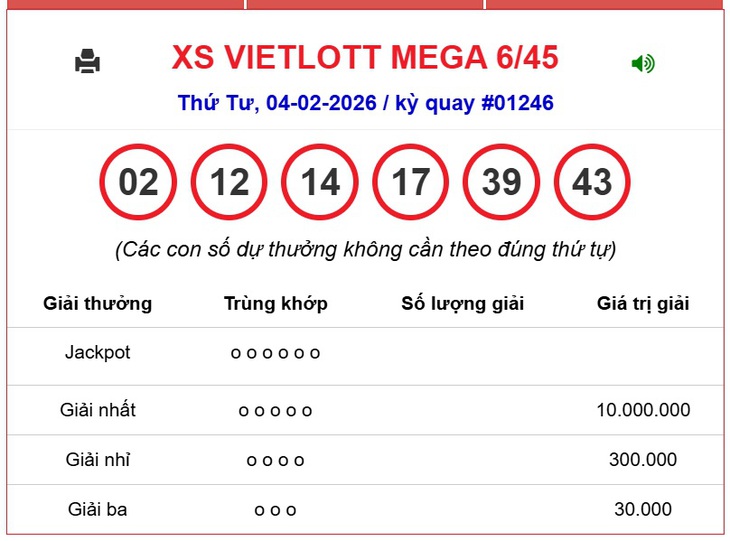Kết quả xổ số Vietlott hôm nay 11/2/2026 - Vietlott 11/2 - Xổ số Mega 6/45 ngày 11/2- Ảnh 4.