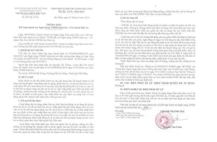 Thanh tra kết luận các sai sót, hạn chế tại Ngân hàng IVB Hội An- Ảnh 2. Thanh tra kết luận các sai sót, hạn chế tại Ngân hàng IVB Hội An- Ảnh 2.
