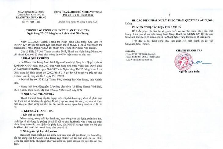 Kết luận thanh tra SeABank Nha Trang- Ảnh 2.