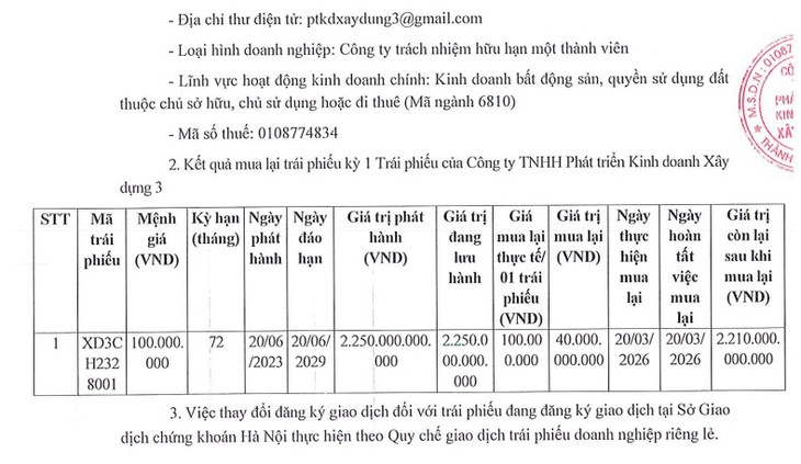 Công ty Xây dựng 3 mua lại trước hạn một phần mã trái phiếu 2.250 tỷ đồng- Ảnh 1.