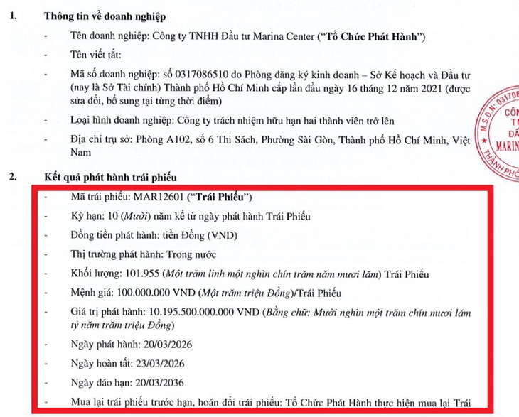 Marina Center hoàn tất chào bán lô trái phiếu giá trị lớn- Ảnh 1.