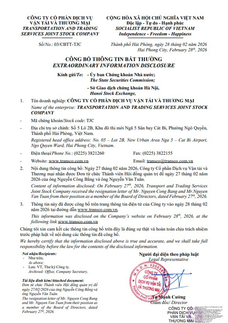 Thành viên HĐQT Transco từ chức- Ảnh 2.