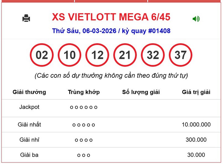Kết quả xổ số Vietlott hôm nay 29/3/2026 - Vietlott 29/3 - Xổ số Mega 6/45 ngày 29/3- Ảnh 11. Kết quả xổ số Vietlott hôm nay 29/3/2026 - Vietlott 29/3 - Xổ số Mega 6/45 ngày 29/3- Ảnh 11.