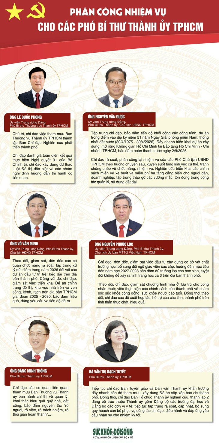 [Infographic] Phân công nhiệm vụ các Phó Bí thư Thành ủy TPHCM- Ảnh 1.