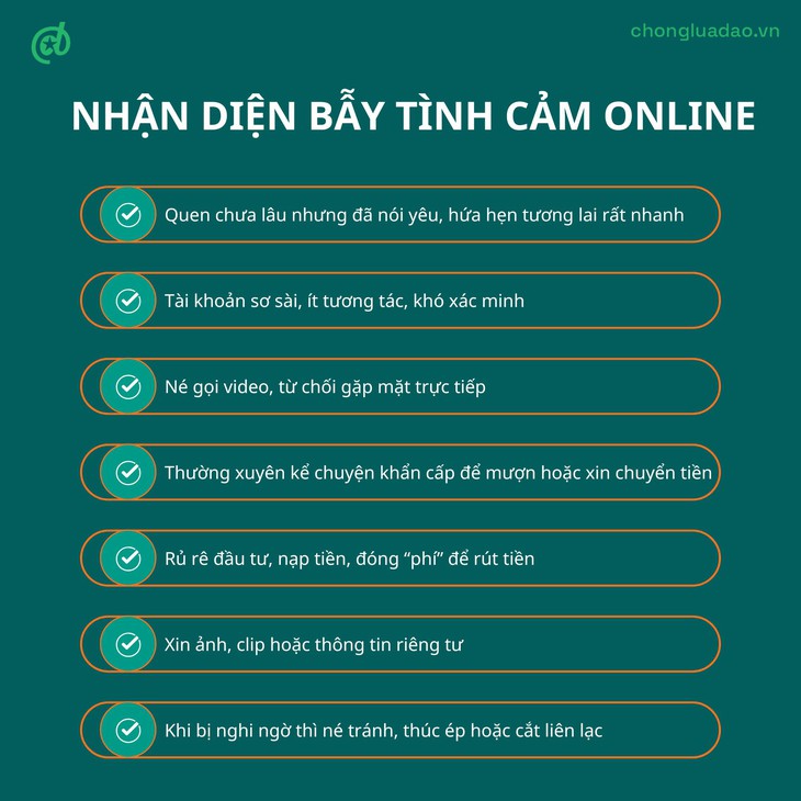 Checklist nhận diện các dấu hiệu của bẫy lừa đảo tình cảm- Ảnh 2. Checklist nhận diện các dấu hiệu của bẫy lừa đảo tình cảm- Ảnh 2.
