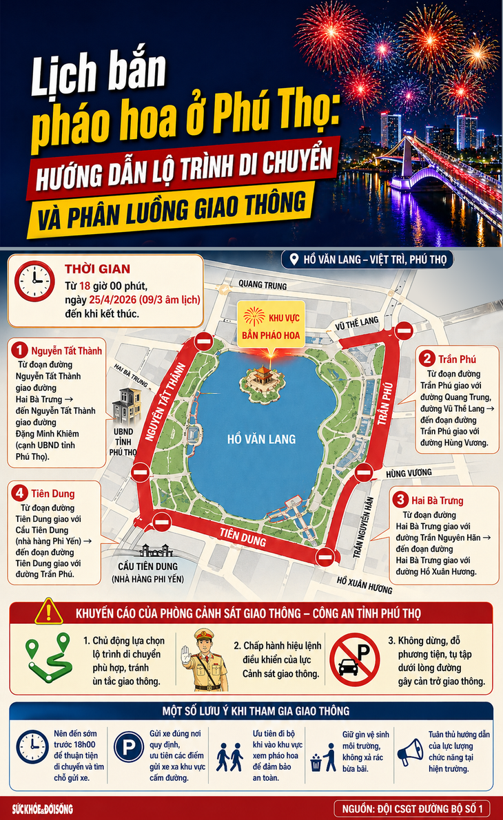 Lịch bắn pháo hoa ở Phú Thọ: Hướng dẫn lộ trình di chuyển và phân luồng giao thông- Ảnh 1.