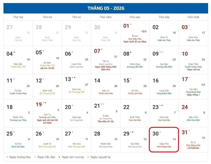 Âm lịch hôm nay 30/5 - Lịch âm 30/5 - Lịch vạn niên ngày 30/5/2026- Ảnh 1. Âm lịch hôm nay 30/5 - Lịch âm 30/5 - Lịch vạn niên ngày 30/5/2026- Ảnh 1.