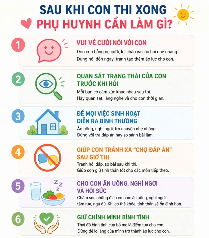 Sau khi con thi xong môn cuối, phụ huynh cần làm gì?- Ảnh 1. Sau khi con thi xong môn cuối, phụ huynh cần làm gì?- Ảnh 1.