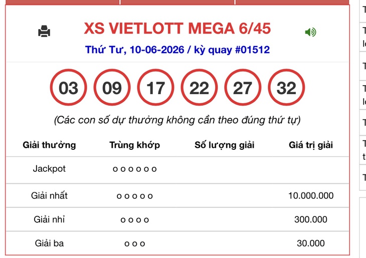 Kết quả xổ số Vietlott hôm nay 21/6/2026 - Vietlott 21/6 - Xổ số Mega 6/45 ngày 21/6- Ảnh 6. Kết quả xổ số Vietlott hôm nay 21/6/2026 - Vietlott 21/6 - Xổ số Mega 6/45 ngày 21/6- Ảnh 6.