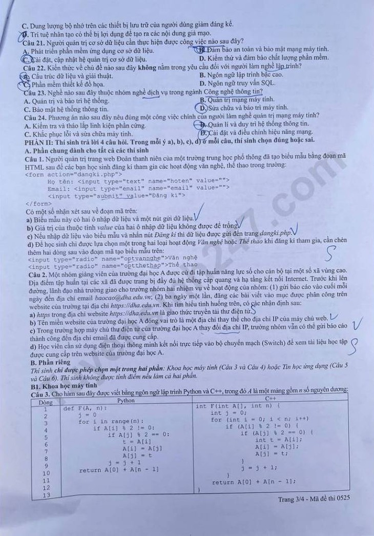 Đáp án đề thi môn Tin học tốt nghiệp THPT 2026 tất cả mã đề - Ảnh 4.